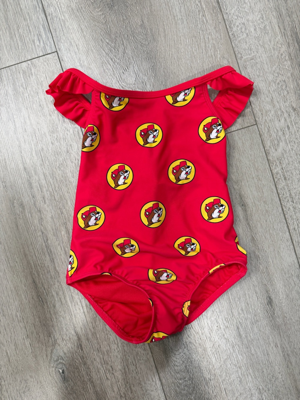 Toddler Red One-Piece Swim Suit with Fun Character Circles